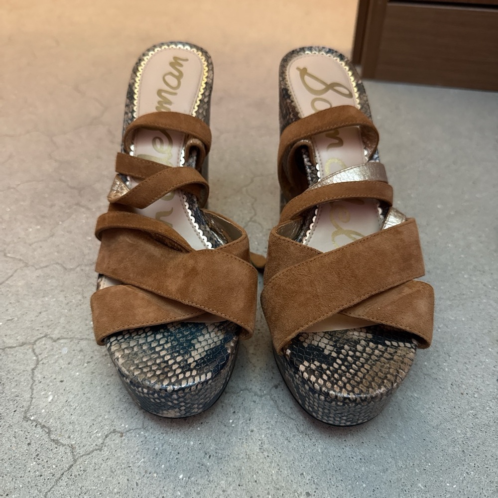 Sam Edelman Brown and Snake Print Platform Sandals